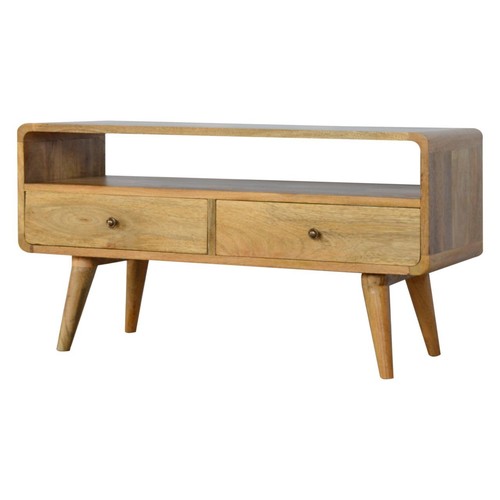 Curved oak stand media unit - curved, tv