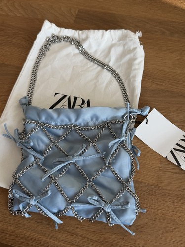 Zara blue satin chain handbag - blue,
