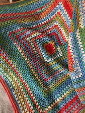 Large Handmade Blanket, Afghan, Granny Square, Retro Blanket, Lap Blanket