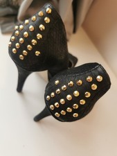 Black Leather Snake Skin Effect Office High Heels Size UK 5 Worn But Good