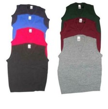 Mens Kids Plain V Neck Sleeveless Sweater Jumper Tank Top Jersey Golf Casual NEW