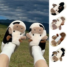 Womens Plush Cow Slippers