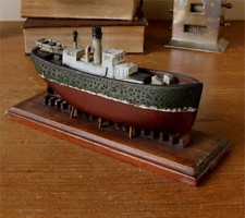 Vintage Scratch Built Tugboat. Antique Handmade Decorative Wooden Model Tug Boat