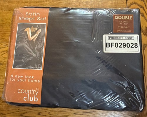 Black satin double flat sheet - black,