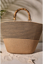 Black Beige Khaki Stripe Straw