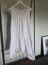Stunning Vintage Antique Cotton Night Gown Slip Dress White Lace Short Vest S M