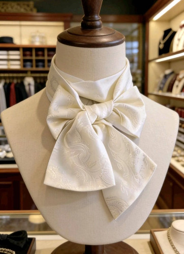 Cream silky paisley cravat - cream, bow