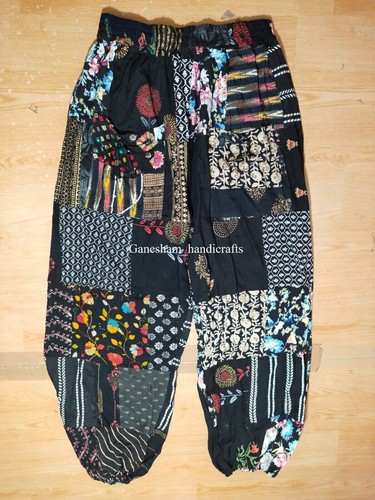 Black patchwork harem pants - patchwork,