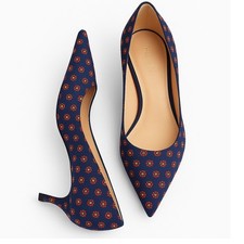 Talbots Pointed Toe Kitten Heel Pumps Navy Floral Fabric Size 6M Micro floral