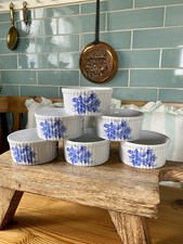 Apilco France Porcelain Ramekins x6 Blue And White Flowers 