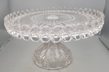 Vintage Large Circular Pressed Glass Cake Stand on Pedestal 26.5 cm diam(C)