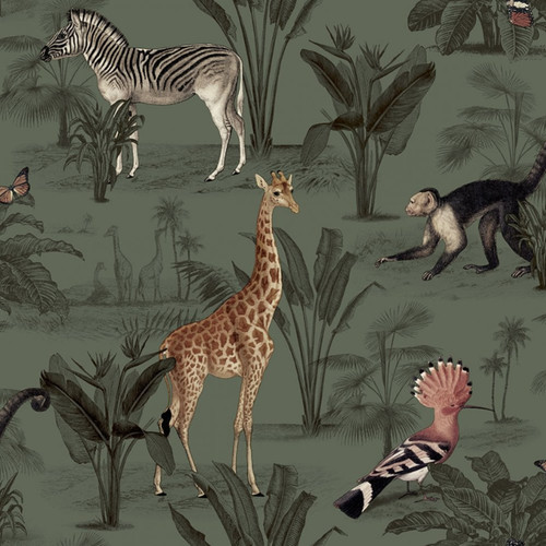 Green tropical floral - green,