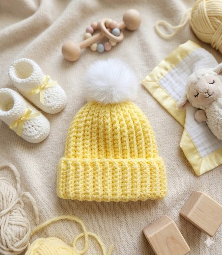 Hand crochet baby beanie hat - hand,
