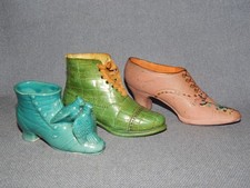 Antique Collection of 3 Edwardian Novelty Pottery Shoes & Boots
