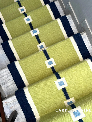 Green navy wool - stair, runner
