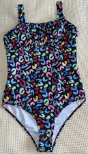 Lovely Gathered  Bust Ladies Black  Multicoloured Animal Print Swimsuit Size XL