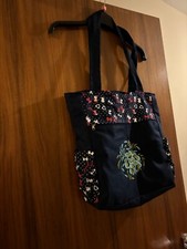 Tote bag blue with flower design / baby nappy bag with 2 bottle holders / travel