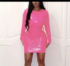 Female Fetish PVC Type Dress in Pink Xl Size16