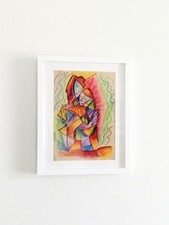 Pablo Picasso Art Drawing. Vintage Handmade Painting. Original on Paper. Stamped