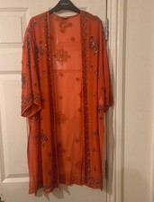 River Island Orange Beaded Kimono - Size 10 Knee Length Sheer