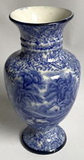 Antique James Kent Fenton Ye Old Foley Ware  Blue & White Ceramic Footed Vase