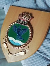 HMS RAVEN WORLD WAR 2 RAF AIR BASE WOODEN SHIELD PLAQUE BADGE SPITFIRE WW2 NAVY