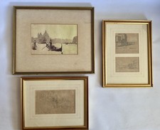 Venice Painting Drawing Vintage 1975 Set Of Three Signed Chunks All Original