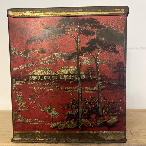 Square vintage tin tea caddy - square,