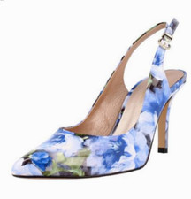 Roberto Botella Womens UK 3 Blue Patent Floral Slingback Heeled Shoes Sandals