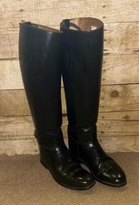 Vintage Long Black English Leather Riding Boots - UK Size 7 Wide Calf By Davies