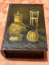 Vintage Hand painted Book Shaped Jewellery Box With Padded Satin Interior