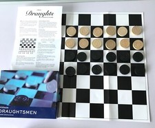NICE SET! W H SMITH WOODEN  DRAUGHTSMEN - WITH EXTRAS: FOLDING BOARD AND RULES!