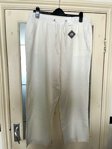 White linen blend wide leg - linen,