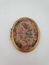 Vintage Kigu Tapestry Oval Makeup Compact with Mirror