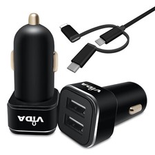 Twin Port USB In-Car Charger fits Cigarette Lighter Socket for Phone with Cable