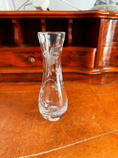  Royal Brierley Fuchia etched Crystal Glass Elegant Bud Vase Signed 6.5"