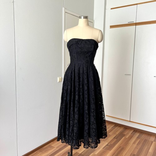 1980s black lace strapless - 1980s,