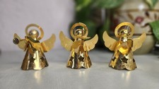 Vintage Christmas Brass Gold Angels Playing Instruments Ornaments Vintage 2.5"