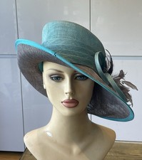 Jacques Vert Aqua & Grey Feather & Beads Wedding Hat Mother Of The Bride, Races