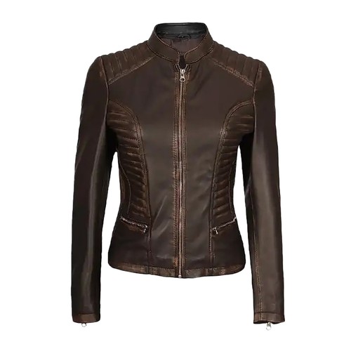 Ladies leather jacket brown - ladies,