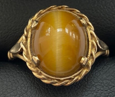 VINTAGE 9CT GOLD CHRYSOBERYL CAT’S EYE RING SIZE P1/2