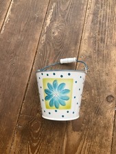Blue on white small Metal Bucket Flower/Plant Pot/Sweet Tin