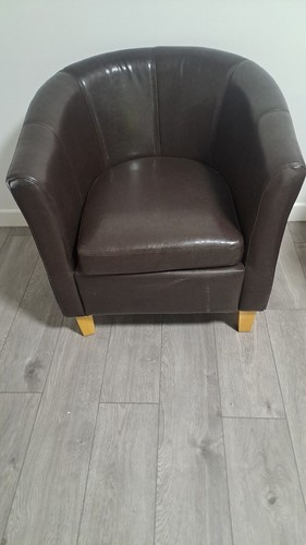 Brown faux leather tub chair - faux,