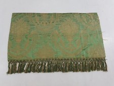 Antique Green & Gold Damask Silk Panel with Tassel Fringe 45x23 inches
