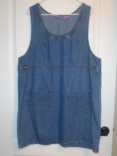 Vtg denim embroidered jumper - vtg,