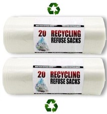 40 x Eco Friendly Clear Strong Recycling Bags Bin Rubbish Refuse Sacks [2 Rolls]