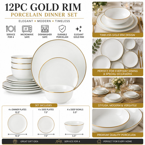 12pc gold rim porcelain - 12pc,