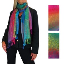 Women's Rainbow Floral Paisley Pashmina Shawl Wrap Scarf with Tassel Ends