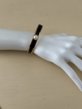 Halcyon Days Black & Gold Cabachon Pearl Hinged Skinny Bracelet