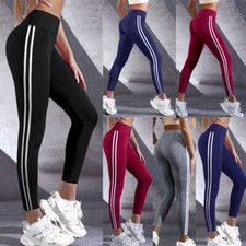 Women Gym Fitness Leggings Stripe High Waist Training Running Sport Yoga Pants